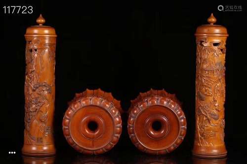 A Pair Of Carved Boxwood Censer