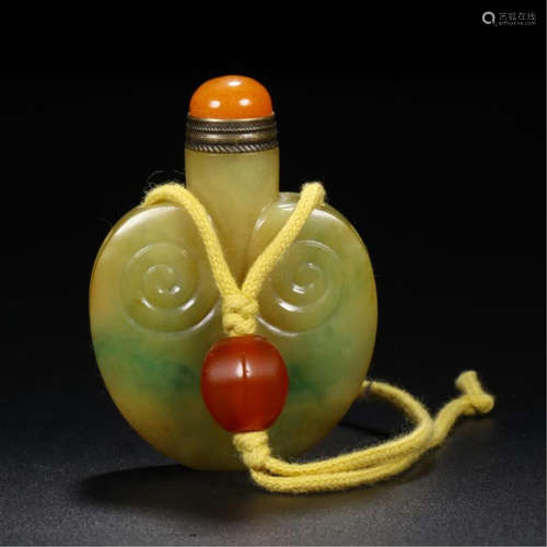 CHINESE JADEITE LINGCHI SNUFF BOTTLE