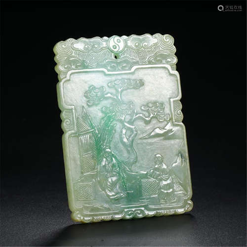 CHINESE JADEITE FIGURE AND STORY SQUARE PLAQUE