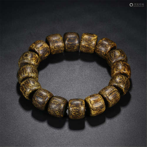 CHINESE AGALWOOD BEAD BUDDHIST BRACELET