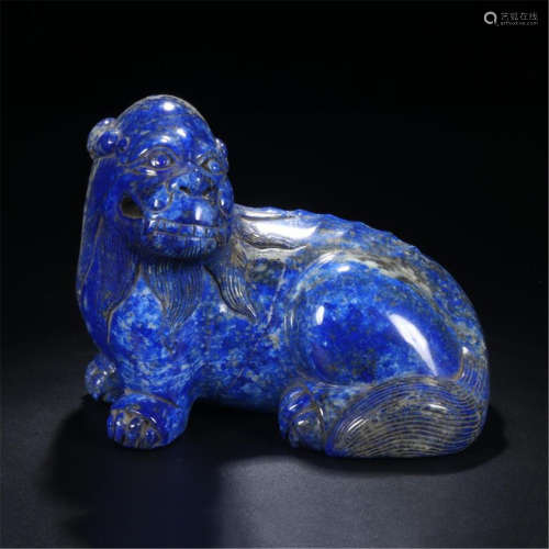 CHINESE LAPIS COUCHING BEAST TABLE ITEM