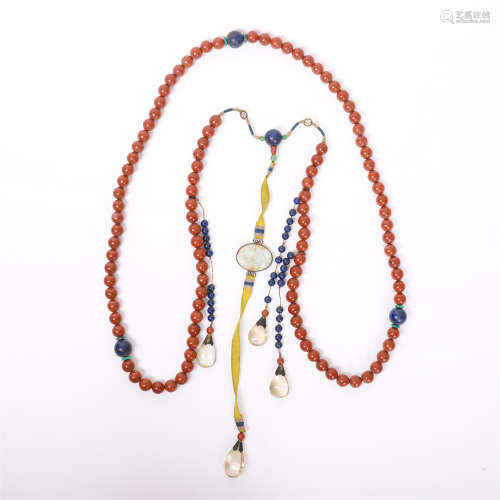CHINESE RED AGATE BEAD CHAOZHU COURT NECKLACE