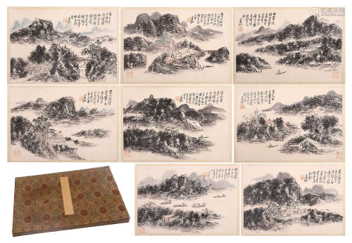 NINETEEN PAGES OF CHINESE ALBUM PAINTING OF MOUNTAIN VIEWS