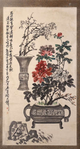 CHINESE SCROLL PAINTING OF FLOWER IN VASE