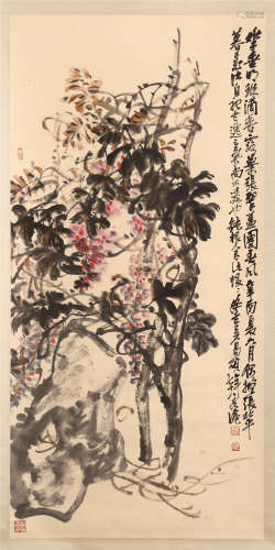 CHINESE SCROLL PAINTING OF FLOWER AND ROCK