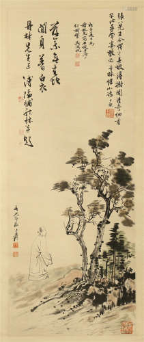 CHINESE SCROLL PAINTING OF LANDSCAPE WITH CALLIGRAPHY