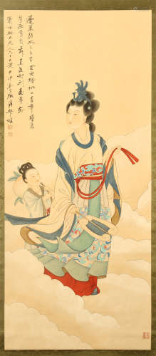 CHINESE SCROLL PAINTING OF TWO BEAUTY