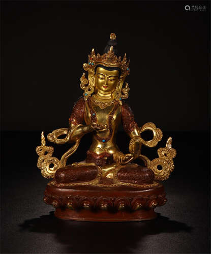 TIBETAN COLOR PAINTED GILT BRONZE SEATED TARA