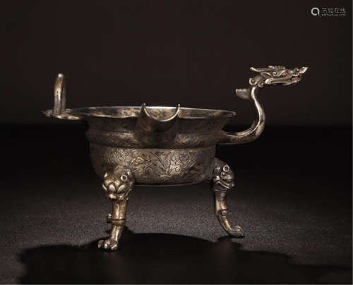 CHINESE GILT SILVER TRIPLE FEET WATER JAR