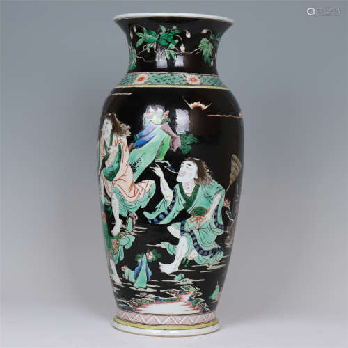 CHINESE PORCELAIN BLACK GROUND INK PAINTED FIGURE AND STORY VASE