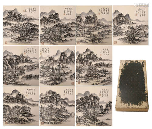 TWEENTY-FOUR PAGES OF CHINESE ALBUM PAINTING OF MOUNTAIN VIEWS