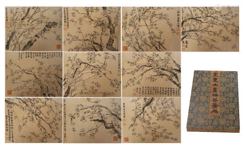 TWEENTY-TWO PAGES OF CHINESE ALBUM PAINTING OF PLUM BLOSSOMMINGS