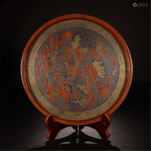 CHINESE COLOR PAINTED GOLD INLAID BRONZE FLOWER PLATE