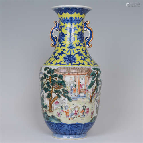 CHINESE PORCELAIN FAMILLE ROSE BOY PLAYING VASE