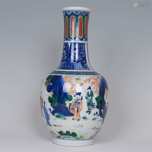 CHINESE PORCELAIN BLUE AND WHTIE WUCAI FIGURE AND STORY VASE