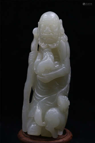 CHINESE CELADON JADE SEATED LOHAN