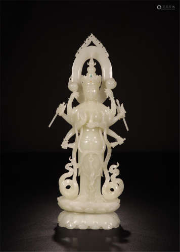 CHINESE GREY JADE STANDING EIGHT ARM GUANYIN