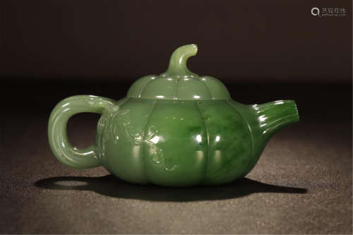 CHINESE SPINACH JADE MELON SHAPED TEA POT