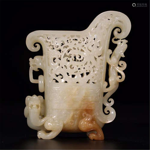 CHINESE GREY JADE BEAST JUE CUP