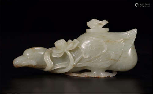 CHINESE CELADON JADE DUCK TABLE ITEM