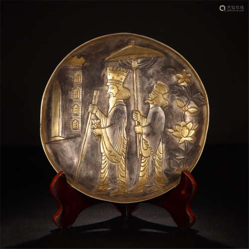 WESTERN GILT SILVER FIGURES AND STORY PLATE