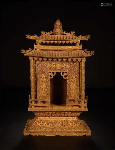 CHINESE GILT SILVER PAVILION BUDDHIST NICHE