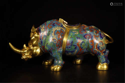 CHINESE CLOISONNE RHINOCEROS LIDDED WATER POT