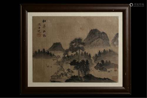 FRAMED CHINESE SCROLL PAINTING OF MOUNTAIN VIEWS