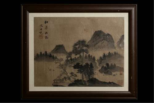 FRAMED CHINESE SCROLL PAINTING OF MOUNTAIN VIEWS