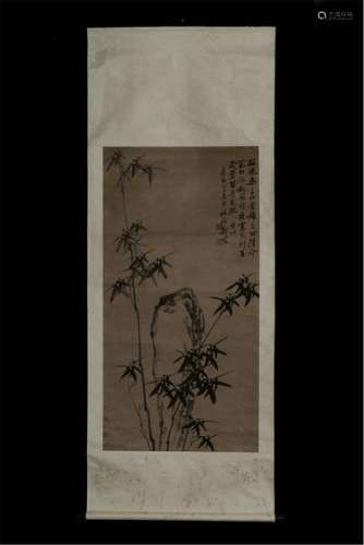 CHINESE SCROLL PAINITNG OF BAMBOO AND ROCK