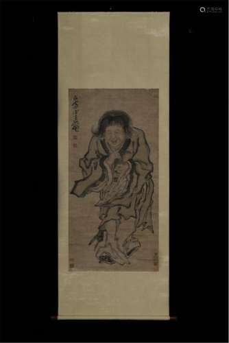 CHINESE SCROLL PAINITNG OF MAN WITH TOAD