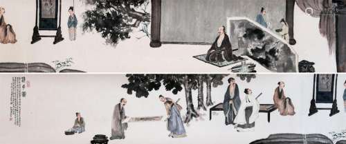 CHINESE HAND SCROLL PAINITNG OF PEOPLE IN GARDEN