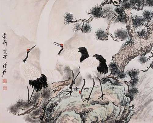 CHINESE SCROLL PAINITNG OF CRANE AND PINE