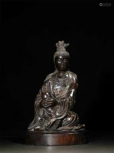 CHINESE HARDWOOD ZITAN SEATED GUANYIN