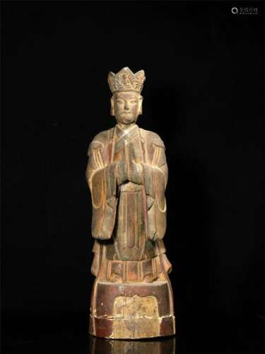 CHINESE COLOR PAINTED WOOD STANDING BUDDHA