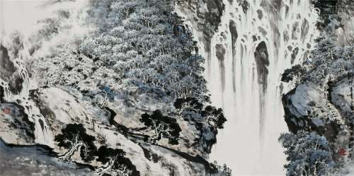 CHINESE SCROLL PAINITNG OF WATERFALL