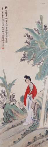 CHINESE SCROLL PAINITNG OF BEAAUTY IN GARDEN