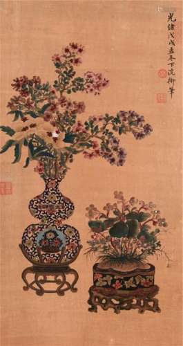 CHINESE SCROLL PAINITNG OF FLOWER IN VASE