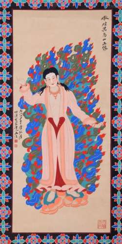 CHINESE SCROLL PAINITNG OF STANDING GUANYIN