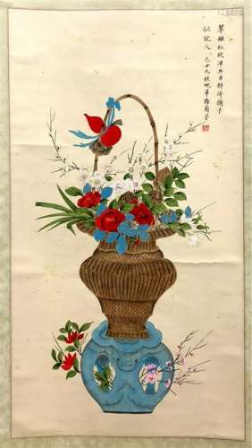 CHINESE SCROLL PAINITNG OF FLOWR IN VASE