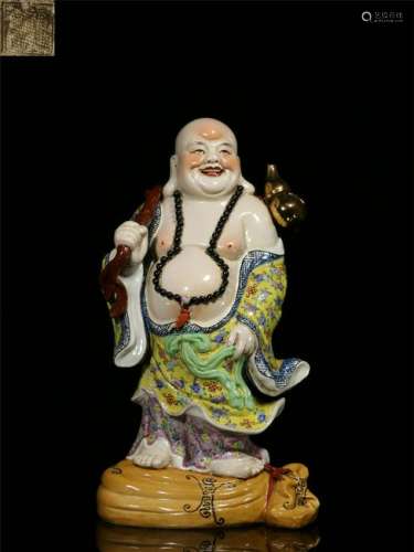 CHINESE PORCELAIN FAMILLE ROSE STANDING BUDDHA