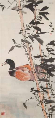 CHINESE SCROLL PAINITNG OF DUCK AND BAMBOO