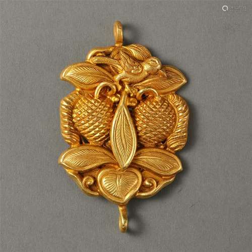 CHINESE PURE GOLD BRID AND FLOWER PENDANT LIAO DYNASTY