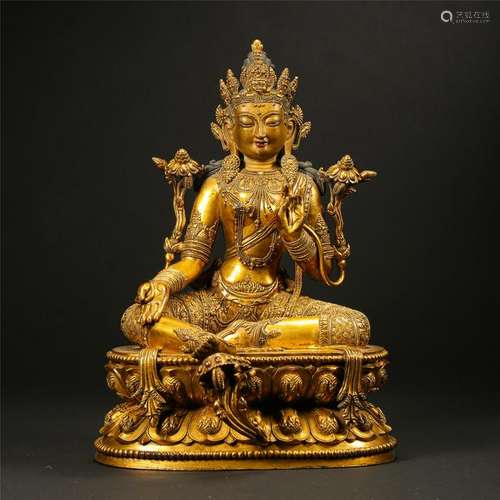 CHINESE GILT BRONZE SEATED GUANYIN