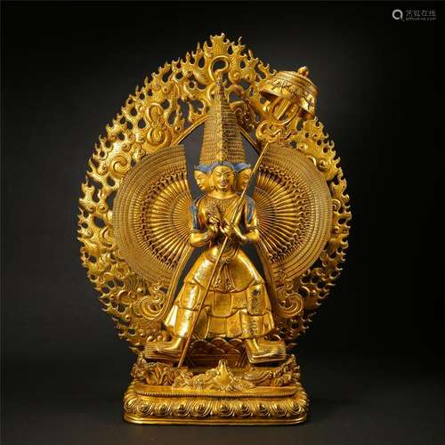 TIBETAN GILT BRONZE STANDING MAHA SITATAPATRA