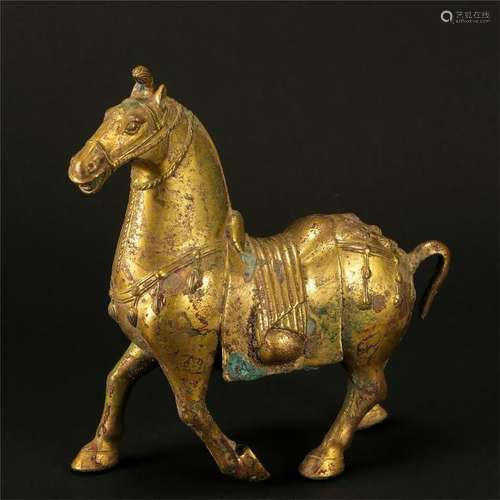 CHINESE GILT BRONZE HORSE TANG DYNASTY