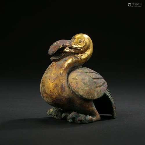 CHINESE GILT BRONZE DUCK HAN DYNASTY