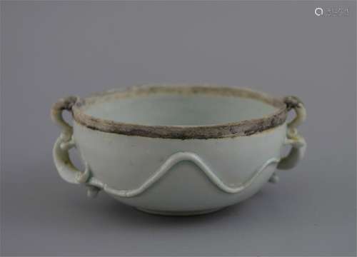 CHINESE PORCELAIN WHITE GLAZE DRAGON HANDLE BOWL