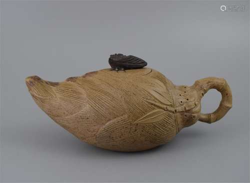 CHINESE YIXING ZISHA CLAY BAMBOO ROOT SHAPED TEA POT