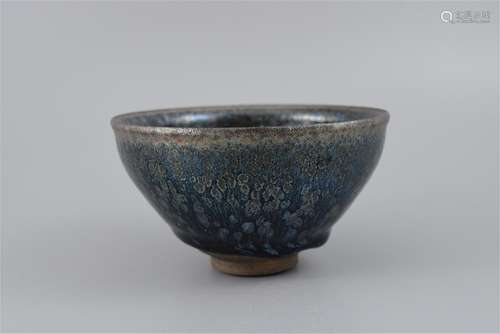 CHINESE PORCELAIN BLUE DOT BLACK GLAZE TEA BOWL